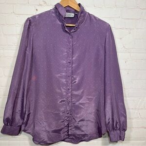 Vintage Villager Blouse Womens Size 16 Purple Shirt Button Up Long Sleeve